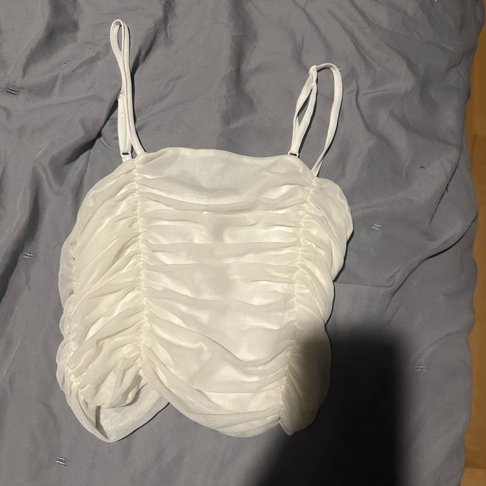 White Ruched Tank Top
